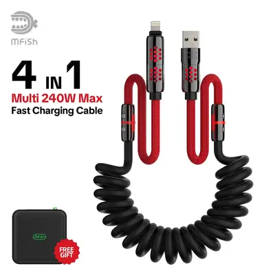 mfish Armored Dragon VIII 4-in-1 Coiled Universal USB Charger Cable οΈ-240W Fast Charging & Data Sync for iPhone 16/15, iPad...