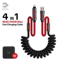mfish Armored Dragon VIII 4-in-1 Coiled Universal USB Charger Cable ️-240W Fast Charging & Data Sync for iPhone 16/15, iPad...