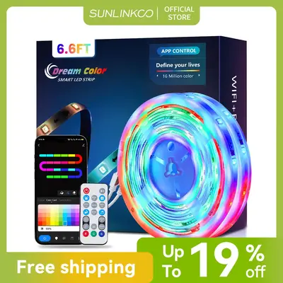 SUNLINKCO RGBIC LED Strip Lights, Smart Bluetooth LED Light for Bedroom, Color Changing LED Strips with 44 Scene Modes, Segme...