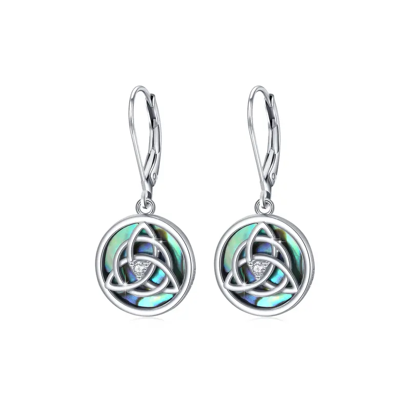 Sterling Silver Abalone Shellfish Celtic Knot Lever-back Earrings