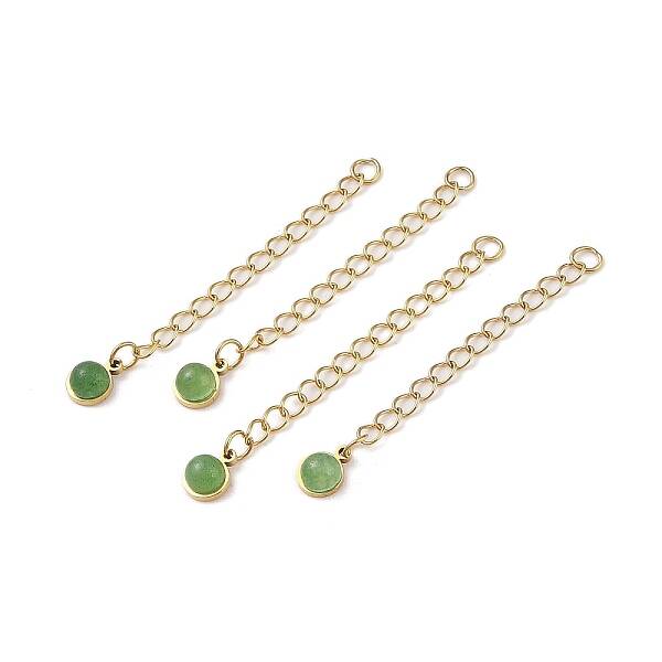 Ion Plating(IP) 316 Surgical Stainless Steel Curb Chain Extender with Natural Green Aventurine Round Charm