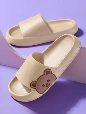 Men's Cute Cartoon Bear Pattern Wear Resistance Slippers, 1 Pair Casual Soft Comfortable Home Slippers for Women & Men, Summe...