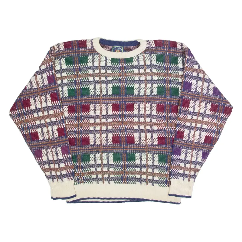 CHAPS Mens Patterned Jumper Red Check 90s Tight Knit M