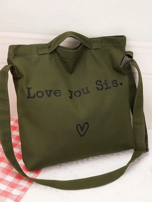 Letter & Heart Pattern Crossbody Bag,  Casual Large Capacity Shoulder Bag for Women & Men, Trendy Versatile High-quality Dai...