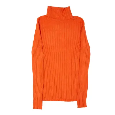 GEORGE Jumper Orange Tight Knit Roll Neck Womens S
