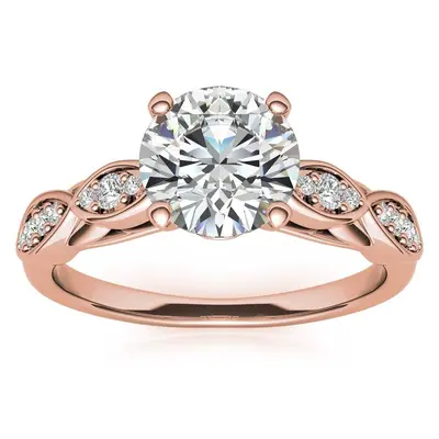 Sterling Silver with Rose Gold Plated Round Shaped Moissanite Personalized Engraving Engagement Ring
