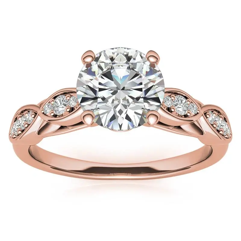Sterling Silver with Rose Gold Plated Round Shaped Moissanite Personalized Engraving Engagement Ring