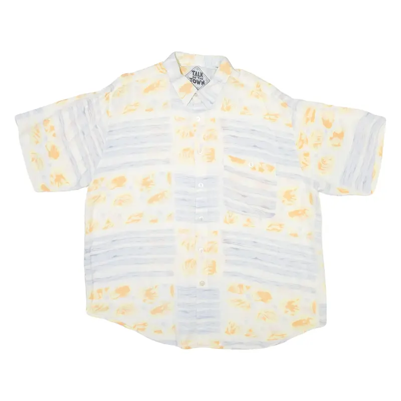TALK OF THE TOWN Mens Shirt White Viscose Crazy Pattern L