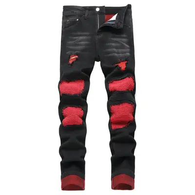 JUNBAOSS Men's Slim Fit Stretch Jeans Patch Ripped Jeans for Men, Distressed Straight Leg Casual Fashion Comfort Flex Skinny ...