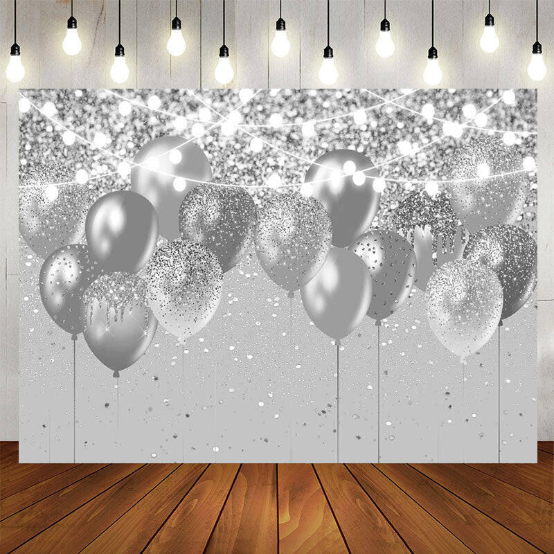 Aperturee Silver Bokeh Glitter Balloons Birthday Backdrop