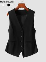 Women's Solid Button Front V Neck Vest Blazer, Casual Sleeveless Vest Jacket for Spring & Fall, Ladies Clothes for Daily Wear...