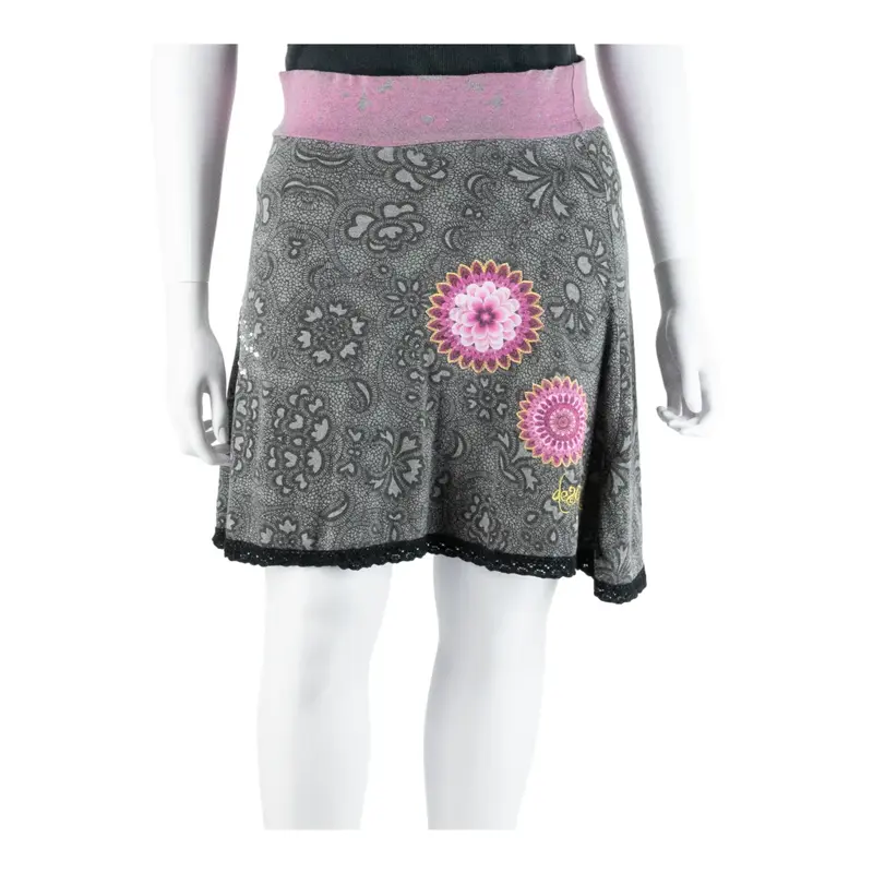 Dragon Fly Short Flare Skirt Grey Floral Womens UK 10