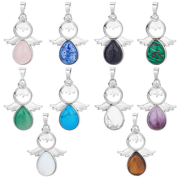 BENECREAT 10Pcs Angel and Fairy Gemstone Charms 10 Styles Natural and Synthetic Stone Pendant Beads for Key Chain Jewelry Bra...