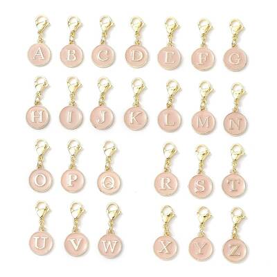 26Pcs Flat Round with Letter A-Z Alloy Enamel Pendant Decorations