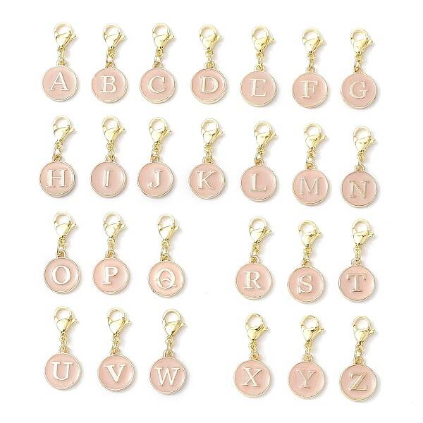 26Pcs Flat Round with Letter A-Z Alloy Enamel Pendant Decorations