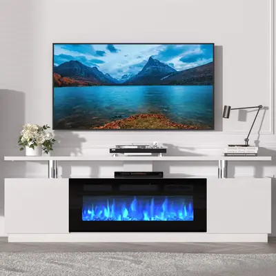 Garvee 70 Inch Fireplace TV Stand with 36 Inch Electric Fireplace, 12-Color LED Lights, 750W/1500W Heating, Two-Tier Storage,...