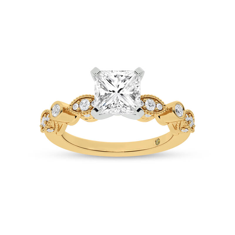 Arcan Vintage Inspired Bezel and Pavé Set Princess Cut Lab Diamond Engagement Ring | 14K Yellow Gold 2 7/8 CT. TW.