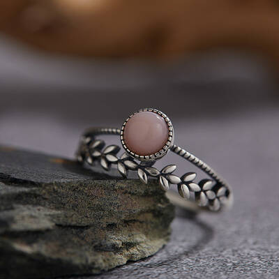 925 Sterling Silver with Natural Pink Opal Finger Rings