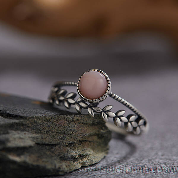 925 Sterling Silver with Natural Pink Opal Finger Rings