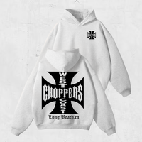 Chopper Style West Coast Choppers T-Shirt – Bold Iron Cross Graphic with Long Beach CA Print, Viral Biker Tee for Motorcycl...