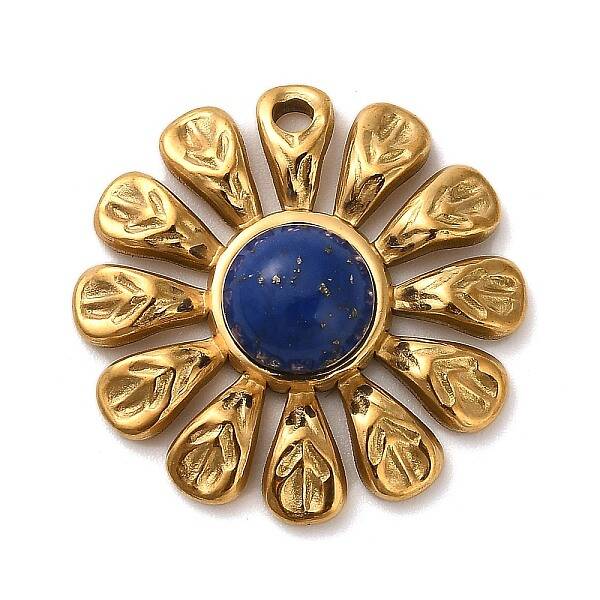 Dyed Natural Lapis Lazuli Flower Pendants