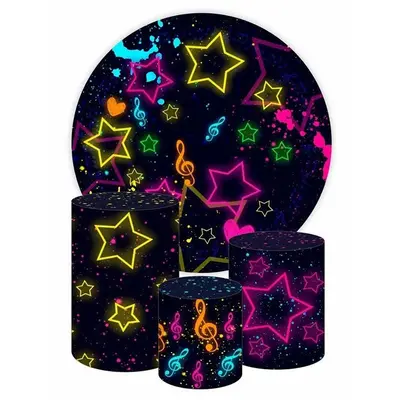 Aperturee Colorful Graffiti Star Round Black Birthday Backdrop Kit | Custom Round Backdrop | Circle Party Backdrop | Circular...