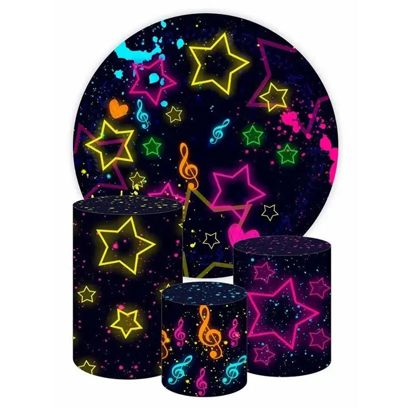 Aperturee Colorful Graffiti Star Round Black Birthday Backdrop Kit | Custom Round Backdrop | Circle Party Backdrop | Circular...