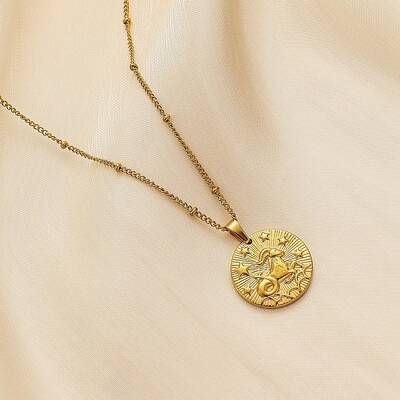 Constellation Coin Stainless Steel Pendant Necklace for Women