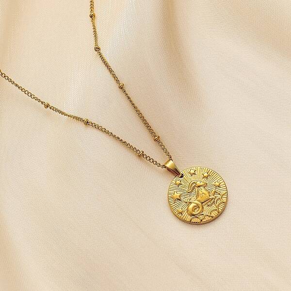 Constellation Coin Stainless Steel Pendant Necklace for Women