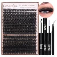 Volume Lash Clusters Kit DIY Lash Extension Kit D Curvature Eyelash Extensions with Lash Bond and Seal Waterproof Tweezers,10...