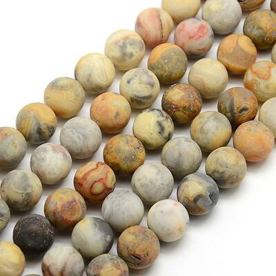 Frosted Natural Crazy Lace Agate Round Bead Strands