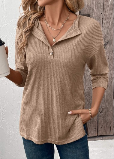 Modlily Light Coffee Tummy Coverage Long Sleeve T Shirt - M