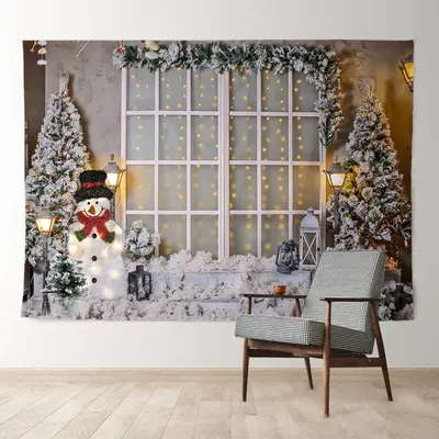 Aperturee Snowman With Light Lamp White Christmas Backdrop