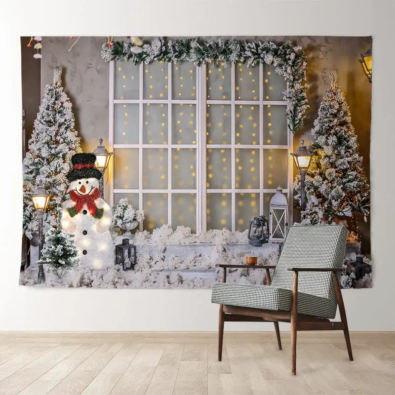 Aperturee Snowman With Light Lamp White Christmas Backdrop