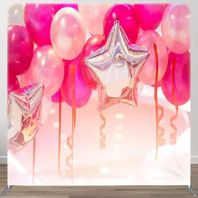 Aperturee 3D Pink Balloons Fabric Backdrop For Birthday Party - Aperturee