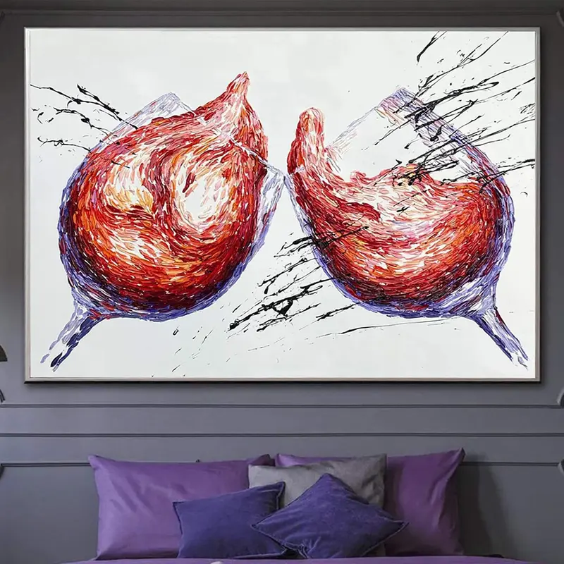 Oil Painting Original Large Wine Painting Colorful Wall Art Abstract Canvas | CHEERS
