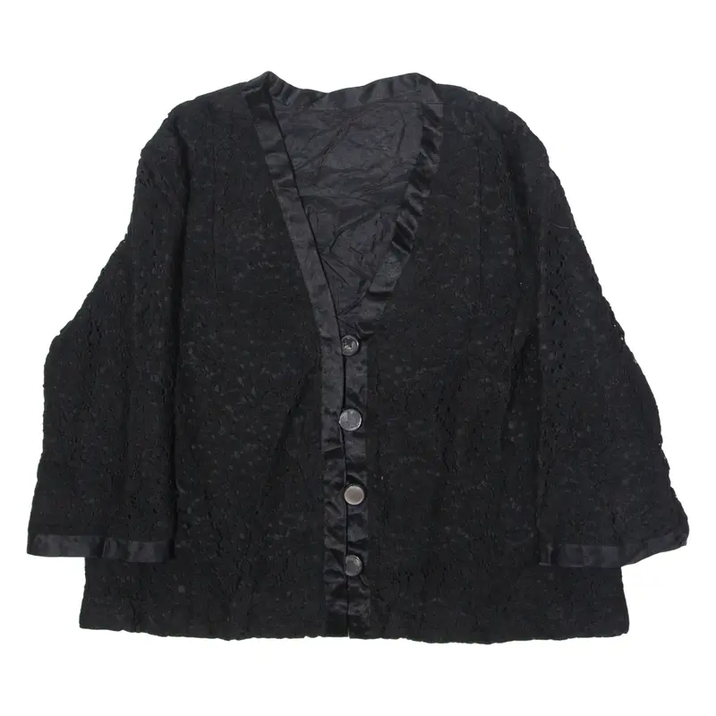 Womens Blazer Jacket Black Crochet 80s L