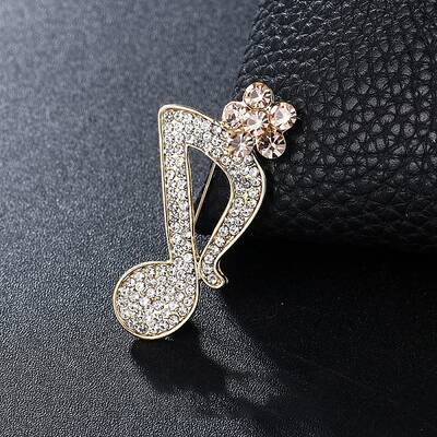 Rhinestone Music Note Brooch Pin