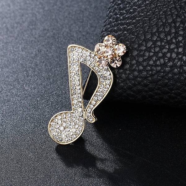 Rhinestone Music Note Brooch Pin