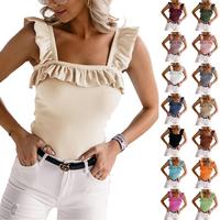 Ebifin Womens Cute Sleeveless Tank Tops Ruffle Strap Square Neck Blouse Solid Color Knitted Camisole