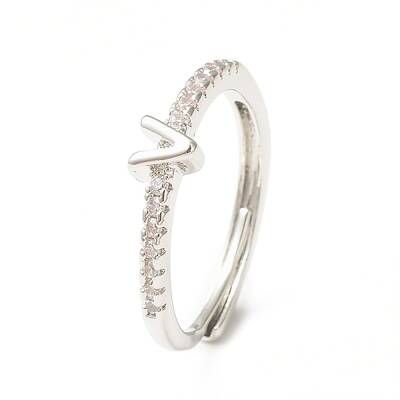 Clear Cubic Zirconia Initial Letter Adjustable Ring