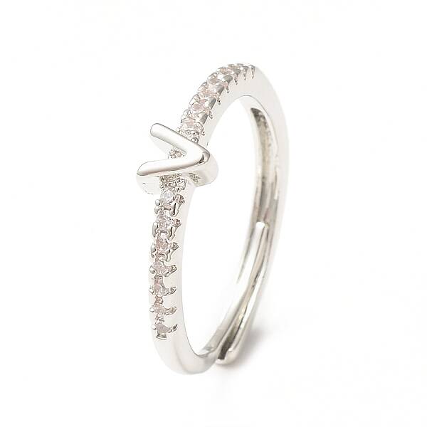 Clear Cubic Zirconia Initial Letter Adjustable Ring