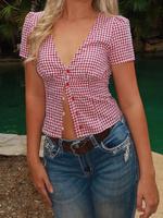 Women's Plaid Print V Neck Blouse, Casual Top for Summer, Fashion Women's Top for Daily Wear, Shirts