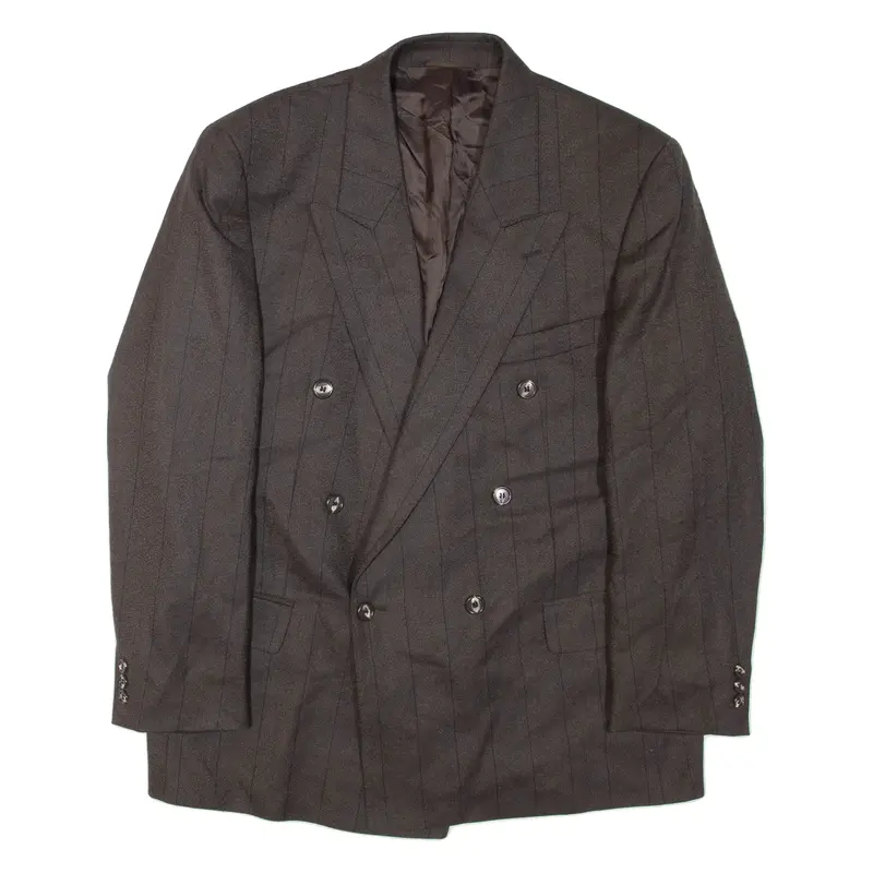 Mens Blazer Jacket Brown Wool Striped XL