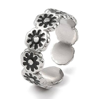 Flower 304 Stainless Steel Enamel Open Cuff Rings for Women