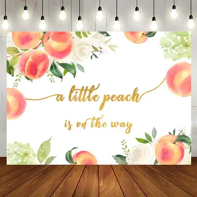 Aperturee Lovely Peach White Floral Baby Shower Backdrop