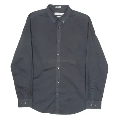 CALVIN KLEIN Slim Fit Mens Shirt Grey Geometric Long Sleeve S