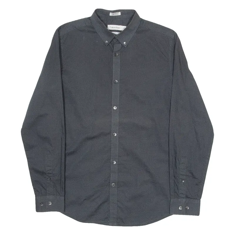 CALVIN KLEIN Slim Fit Mens Shirt Grey Geometric Long Sleeve S