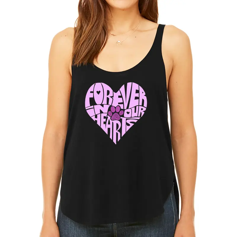 Forever In Our Hearts - Women's Premium Word Art Flowy Tank Top - Black - Small