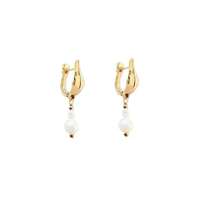 Selene Pearl Huggie Gold | Size: 1.25 inch
